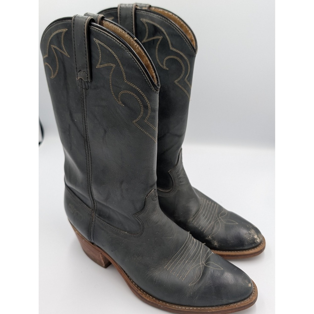 Dingo Vintage Black Leather Western Cowboy Boots Mens Pointed Toe Stitched 10D